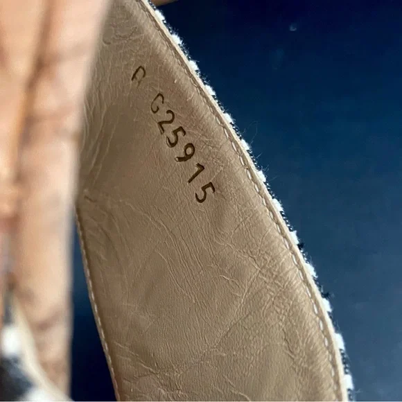 CHANEL Vintage Authentic Striped Fabric Platform Wedge Sandals w/ Cork Sole - Picture 13 of 15